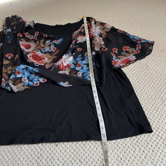 Shein Curve Black Top With Floral Sheer Overlay Size 4XL - Picture 5 of 8